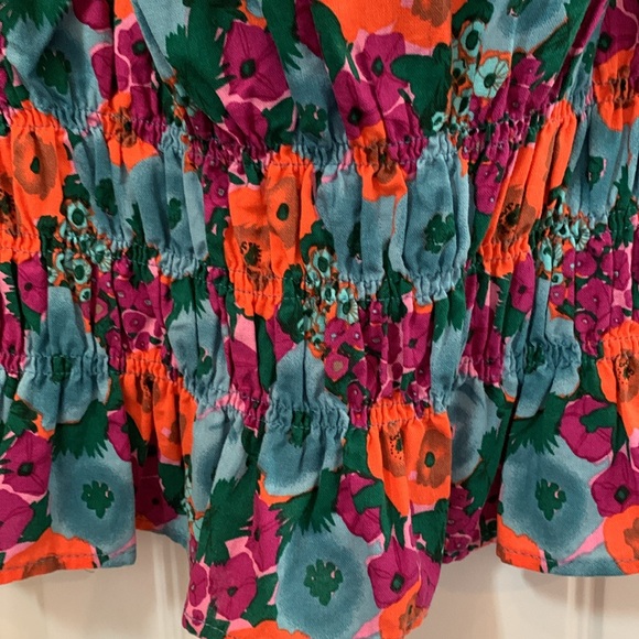 VICI Lush Boho Blue Orange Purple Floral Smocked Top L - Picture 2 of 7